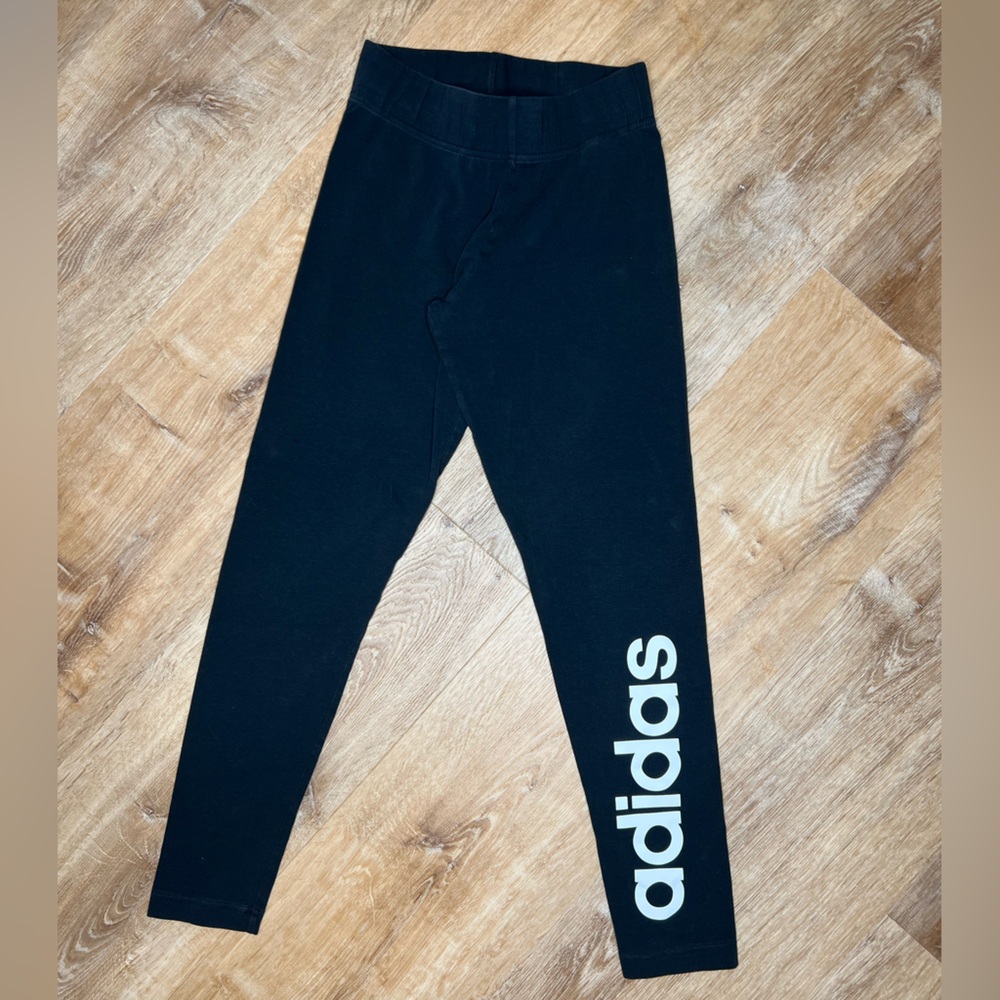 Adidas leggings. Small. Black with white letter logo. Yoga, exercise or casual.
